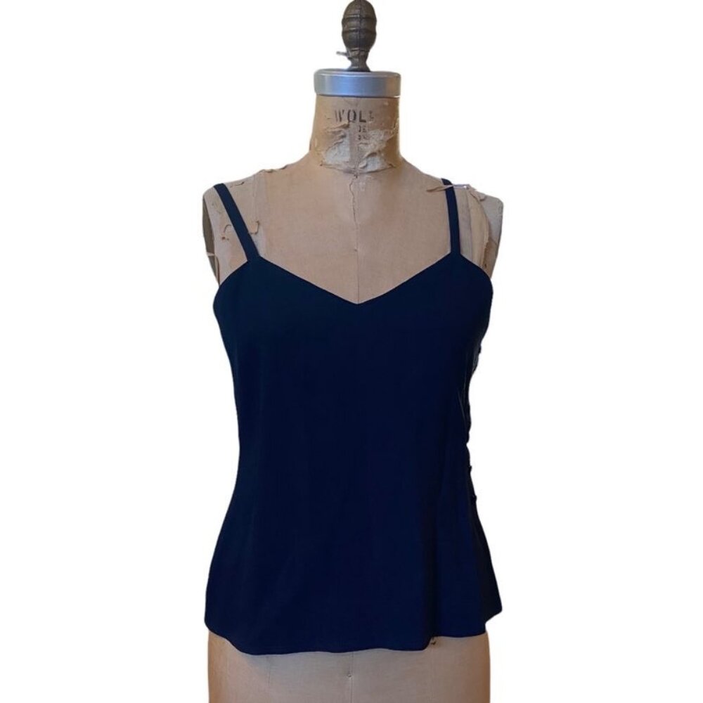 Vintage Sonia Rykiel Paris Spaghetti Strap Tank Top Navy Side Buttons size 42